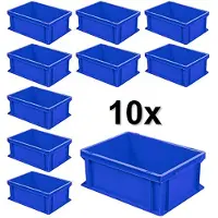 BRB-Lagertechnik 10x Eurobehälter mit 2 Griffleisten, LxBxH 400x300x170 mm, 16 Liter, blau