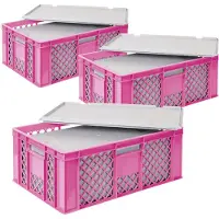 BRB-Lagertechnik 3x Thermoboxen in Stapelkorb mit Deckel, LxBxH 600x400x240 mm, EPS, pink