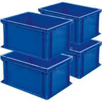 BRB-Lagertechnik 4x Eurobehälter mit 2 Griffleisten, LxBxH 400x300x220 mm, 21 Liter, blau