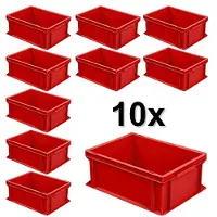 BRB-Lagertechnik 10x Eurobehälter mit 2 Griffleisten, LxBxH 400x300x170 mm, 16 Liter, rot