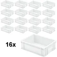 BRB-Lagertechnik 16x Eurobehälter mit 2 Griffleisten, LxBxH 400x300x120 mm, 11 Liter, weiß