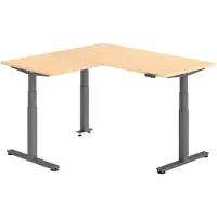 Hammerbacher Schreibtisch XDSMW, ahorn / graphit, elektrisch höhenverstellbar, L-Form, 160 x 63-127 x 160 cm