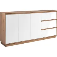 CALICOSY - Sideboard mit 3 Türen und 3 Schubladen, Nachbildung Hochglanz Weiß und Artisan-Eiche, 178 cm – PHOENIX