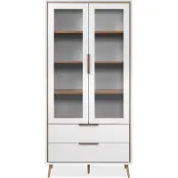 CALICOSY - Hohes Sideboard mit 2 Glastüren, 2 Schubladen und 6 Einlegeböden innen, 90 cm – ARONA