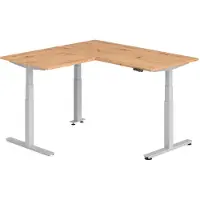 Hammerbacher Schreibtisch XDSMW, asteiche / silber, elektrisch höhenverstellbar, L-Form, 160 x 63-127 x 160 cm