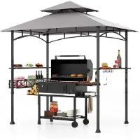 Goplus Grillpavillon, Grill Pavillon Doppeldach mit 2 Ablagen, 10 Haken, Flaschenöffner & Ablagekorb, Grillüberdachung Grillunterstand wetterfest für Außenbereich wie Garten Hof Terrasse