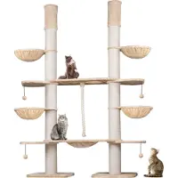 Happy pet XXL Kratzbaum-Landschaft für große Katzen - 2-in-1 Aktivitäts- und Sisal-Paradies mit Deckenspanner 280cm hoch | Premium Plüsch