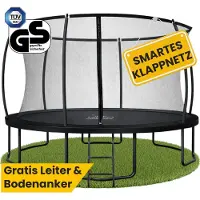 Zero Gravity Trampolin Ø 427 cm inkl. Leiter & 4 Bodenanker / Schneller Auf- und Abbau Dank smartem Klappnetz / Max. 150 kg / Ultima 4 Black-Edition