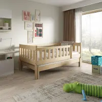 Masseno Kinderbett STELLA 80x160 cm mit Rausfallschutz, Doppelbett für Mädchen und Jungs, Kiefernholz