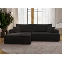 GRAINGOLD Ecksofa L-Form Links California - Ecksofa mit Schlaffunktion, Bettkasten - Moderne Ecksofa, Wohnzimmer Ecksofa - Eckcouch Schwarz (Komodo 23)