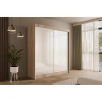 ALTDECOR Kleiderschrank mit Lacobel-Schiebetüren, kugelgelagerte Führungsschienen und Aluminium-Leisten - PEKA - 200 cm Sonoma / Weiß