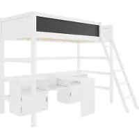 Xdovet Multifunktionales Kinderbett,Einzelbett,Etagenbett,Mit Beweglicher Tisch,Brett,Kritzelbrett,Stauschrank und Leitern, 90*200 cm,Weiß