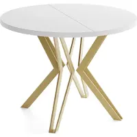WFL GROUP Runder Tisch für das Esszimmer - 100 oder 120 cm Durchmesser - Ausziehbarer Tisch mit Pulverbeschichteten Goldenen Metallbeinen - Industriestil - 100 cm - Weiß