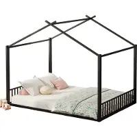 Xdovet 140*200cm Flachbett(Schwarz)Eisenrahmenbett, Kinderbett, Hausleiste