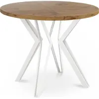 WFL GROUP Runder Tisch für das Esszimmer - 100 oder 120 cm Durchmesser - Ausziehbarer Tisch mit Pulverbeschichteten Weißen Metallbeinen - Industriestil - 120 cm - Lancelot Eiche