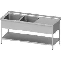 Stalgast Spültisch mit Grundboden 1200x600x850 mm, mit zwei Becken, mit Aufkantung, verschweißt