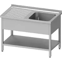 Stalgast Spültisch mit Grundboden 1300x700x850 mm, mit einem Becken rechts, mit Aufkantung, verschweißt