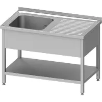 Stalgast Spültisch mit Grundboden 1200x700x850 mm, mit einem Becken links, mit Aufkantung, verschweißt