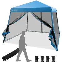 Goplus 3x3m Pop Up Gartenpavillon, aus Oxford mit Metallrahmen, höhenverstellbares Partyzelt mit Moskitonetz für Sonnenschutz, Faltbares Pagodenzelt