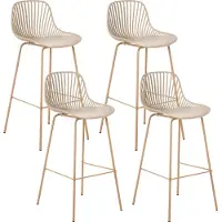 Beliani Set aus 4 Barstühle beige Kunststoffgestell Eisenbeine in Holzoptik für den Essbereich