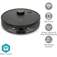 Nedis SmartLife Roboter-Staubsauger - Navigationsmethode: Laser-Navigation - Wi-Fi - Kapazität Auffangbehälter: 0.59 l - Automatisches Laden - Maximale Betriebszeit: 1.75 Std - Schwarz - Android / IOS