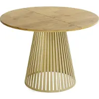 WFL GROUP Esstisch Rund Ausziehbar mit Lamellen im Loft-Stil – 120 bis 200 cm – Industrieller Tisch mit Goldenen Metallbeinen, Platzsparend für Wohnzimmer oder Esszimmer – Braun