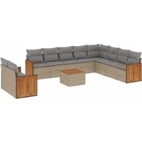 vidaXL 11-tlg. Garten-Sofagarnitur mit Kissen Beige Poly Rattan
