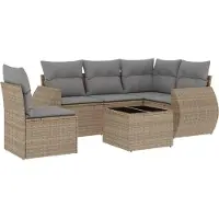 vidaXL 6-tlg. Garten-Sofagarnitur mit Kissen Beige Poly Rattan