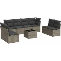 vidaXL 9-tlg. Garten-Sofagarnitur mit Kissen Grau Poly Rattan