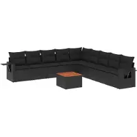 vidaXL 10-tlg. Garten-Sofagarnitur mit Kissen Schwarz Poly Rattan