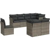 vidaXL 9-tlg. Garten-Sofagarnitur mit Kissen Grau Poly Rattan