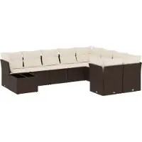 vidaXL 10-tlg. Garten-Sofagarnitur mit Kissen Braun Poly Rattan