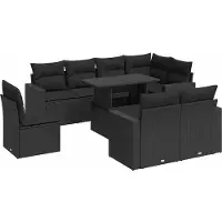 vidaXL 9-tlg. Garten-Sofagarnitur mit Kissen Schwarz Poly Rattan