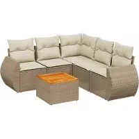 vidaXL 6-tlg. Garten-Sofagarnitur mit Kissen Beige Poly Rattan