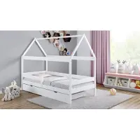 Meble Wróbel Hüttenbett, Holzeinzelbett aus Kiefernholz Domek Plus, 80 x 190 cm, Höhe 175 cm, , Weiß