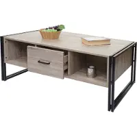 MCW Couchtisch MCW-A27b, Beistelltisch Wohnzimmertisch, 3D-Struktur, 45x110x60cm MVG-, Metall Eiche-Optik