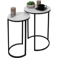 MCW 2er-Set Beistelltisch MCW-K46, Kaffeetisch Nachttisch Loungetisch, Marmor-Optik MDF weiß-schwarz