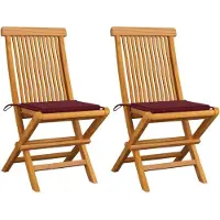 vidaXL Design Gartenstühle mit Weinroten Kissen 2 Stk. Massivholz Teak, Gartenstühle 2024 Neu