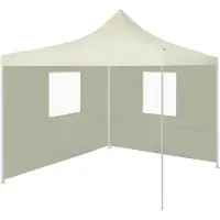Syfax Profi-Partyzelt Faltbar mit 2 Seitenwänden 2×2m Stahl Creme