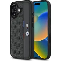 BMW Etui M Perforiert Tricolor Detail Line Na Iphone 16 - Ciemnoszare