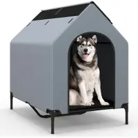 Costway 2in1 Hundehütte & erhöhtes Hundebett, Haustierhaus mit atmungsaktivem Netzgewebe & abnehmbarer Abdeckung, für mittlere Hunde 75x110x106cm