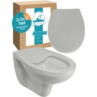 Calmwaters Spülrandloses Wand WC im Set in Manhattan-Grau, Tiefspüler mit WC Sitz aus Urea-Duroplast mit Absenkautomatik, 99000191
