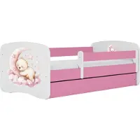 WFL GROUP Kinderbett Rosa 70x140 80x160 80x180 cm – mit Matratze, Rausfallschutz und Schublade – Jugendbett für Mädchen – Stabil und Sicher – Schlafender Bär – 160x80 cm