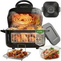 TurboTronic Glas-Heißluftfritteuse 6 l – AFG6 – Airfryer 1600 W, digital, 7 Programme, Touch-Display, 50–180 °C, Heißluftofen, BPA-frei, fettarmes Garen schwarz