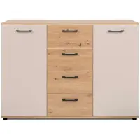 CALICOSY - Sideboard mit 2 Türen, 4 Schubladen, Eicheneffekt und Kaschmir B120 cm - LINO