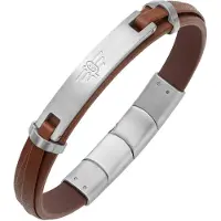Police Armband "Looper", hellbraun, edelstahlfarben, Armbänder, 22cm, Edelstahl Leder, Edelstahl, Leder, Armband