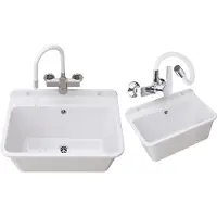Granitan - Waschbecken - Spülbecken 61x41 cm - Spüle Weiß - mit Armatur FLEX und Siphon - LARGE