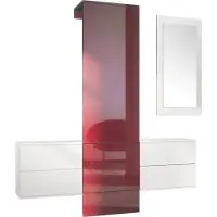 Vladon Garderobe Wandgarderobe Carlton Set 3, Germany, Korpus in Weiß matt / Paneel in Bordeaux Hochglanz