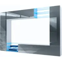 Vladon Wohnwand Mirage, Germany, Anbauwand mit Rückwand mit 2 Türen, 2 Klappen und 6 offenen Glasablagen, Weiß matt/Grau Hochglanz, inkl. LED-Beleuchtung (262 x 183 x 39 cm)