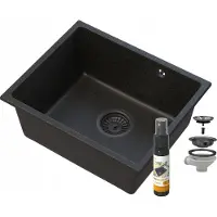 Granitan - Granitspüle - Spülbecken 46x37,5 cm - Küchenspüle Schwarz-Gold - mit Siphon - MANADO